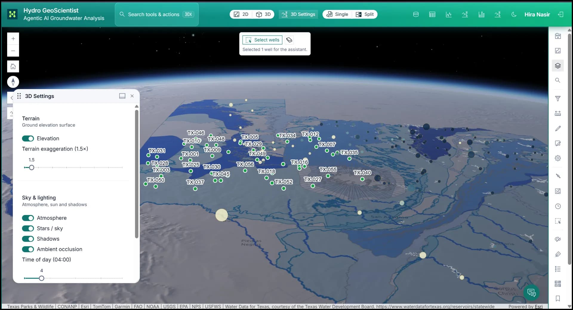 3D GIS scene with terrain and operational layers.