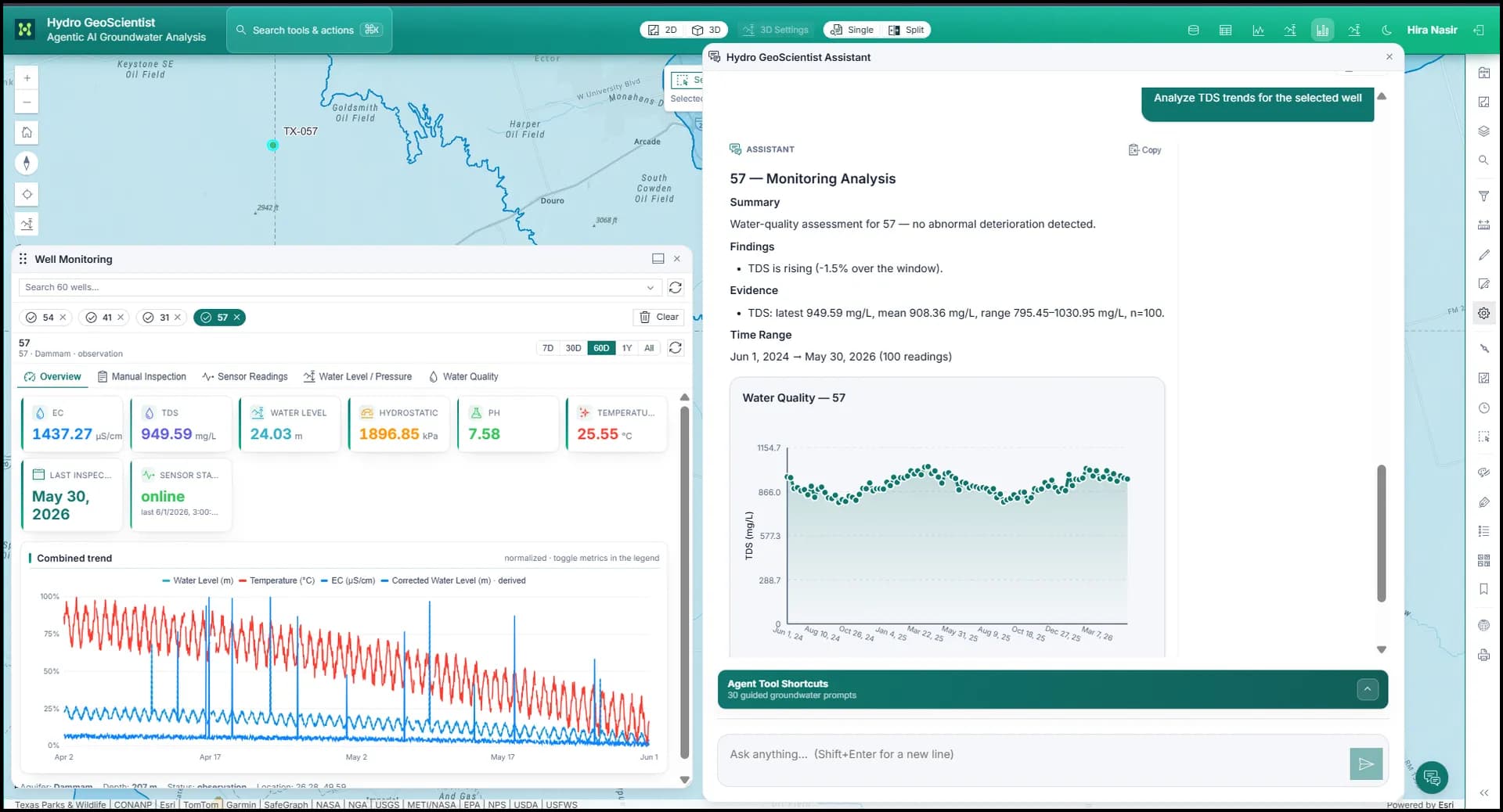 AI agent result variation shown in a GIS workspace.