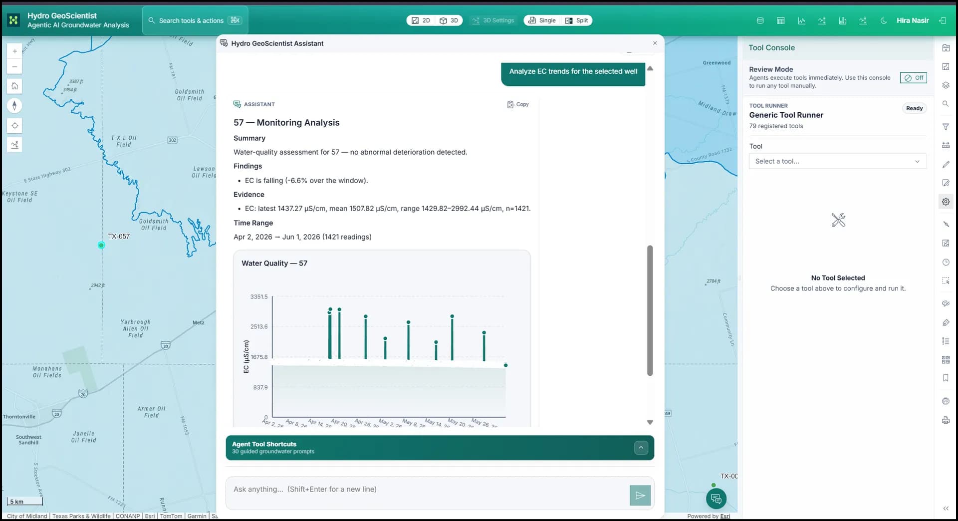 AI agent workflow result with map context.