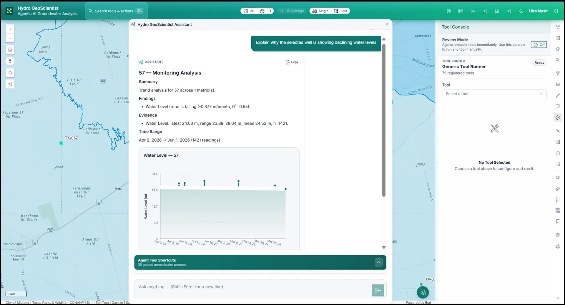 AI agent result displayed in a GIS workspace.