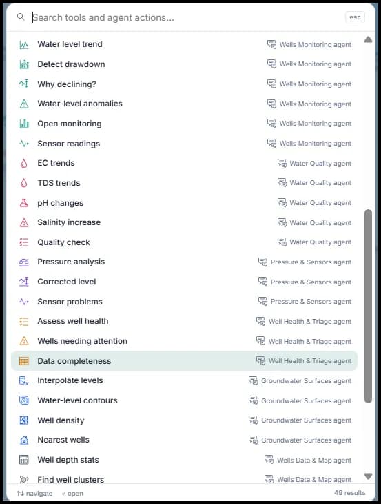 AI well monitoring agent response in the GIS application.