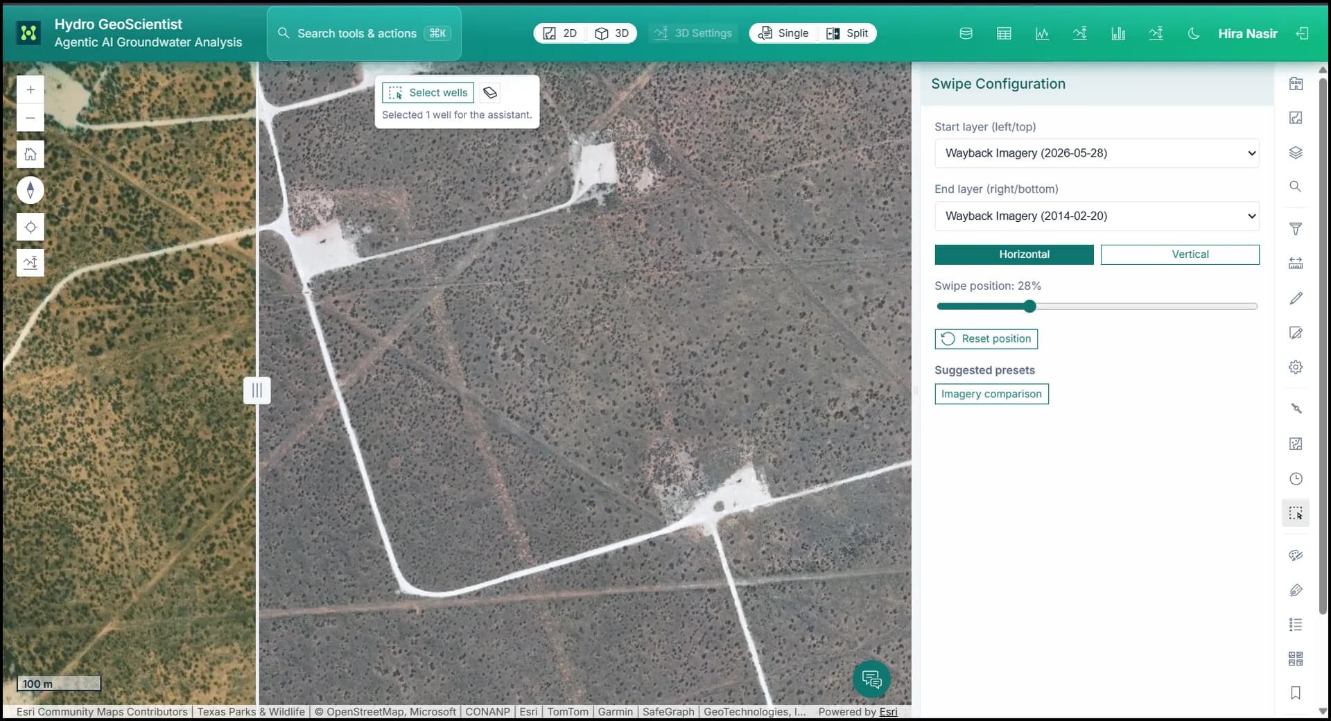 Change detection comparison in the GIS application.