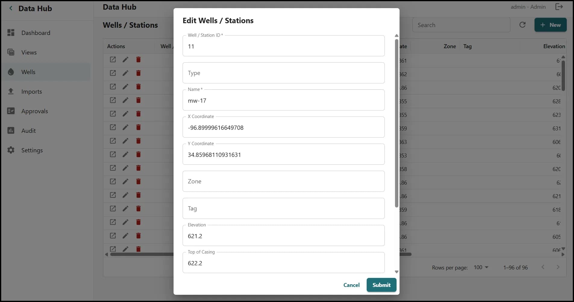 Data Hub edit well record screen.