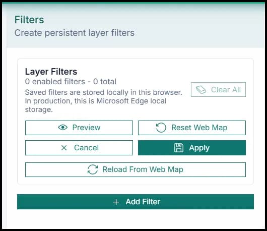 Filter builder panel in the GIS workspace.
