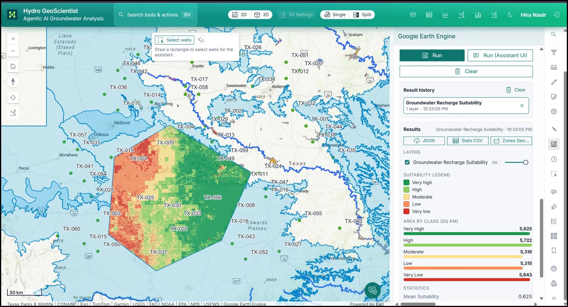 Groundwater recharge suitability map in the GIS workspace.