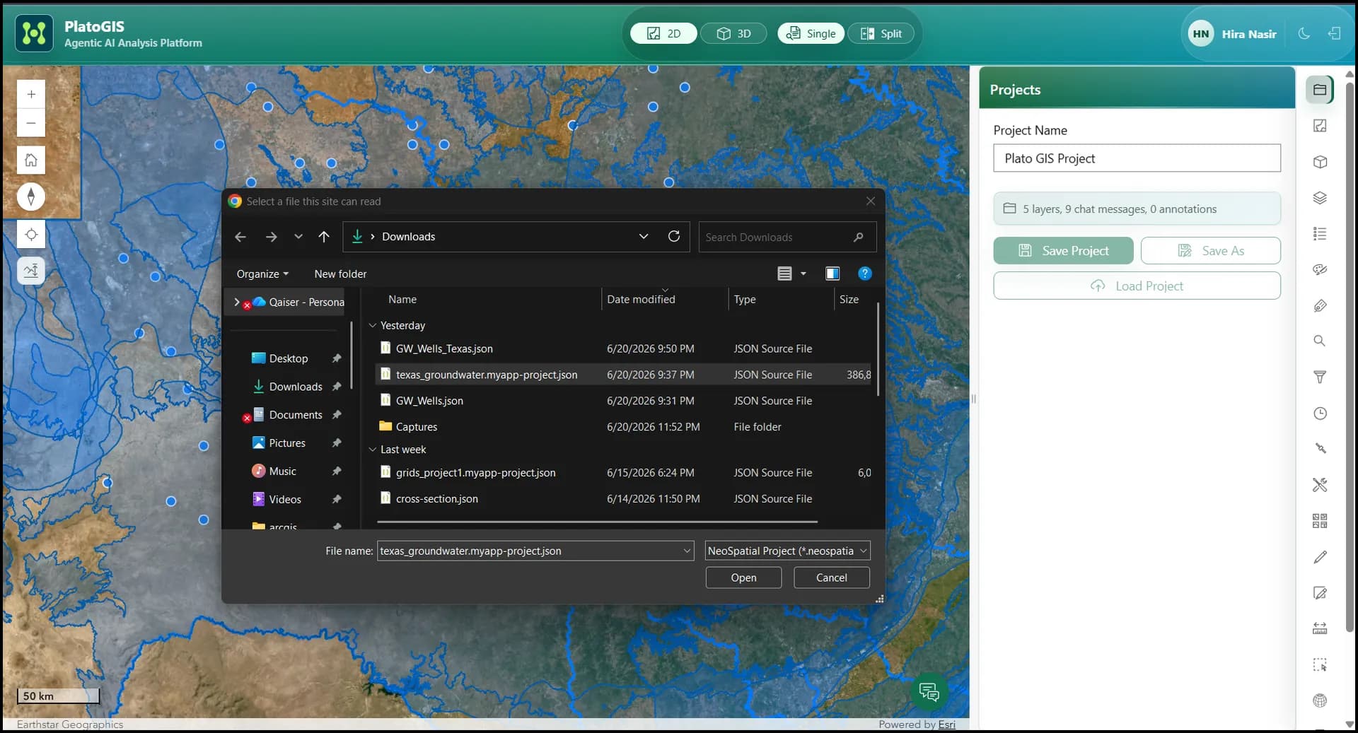 Plato GIS project save and load workflow.
