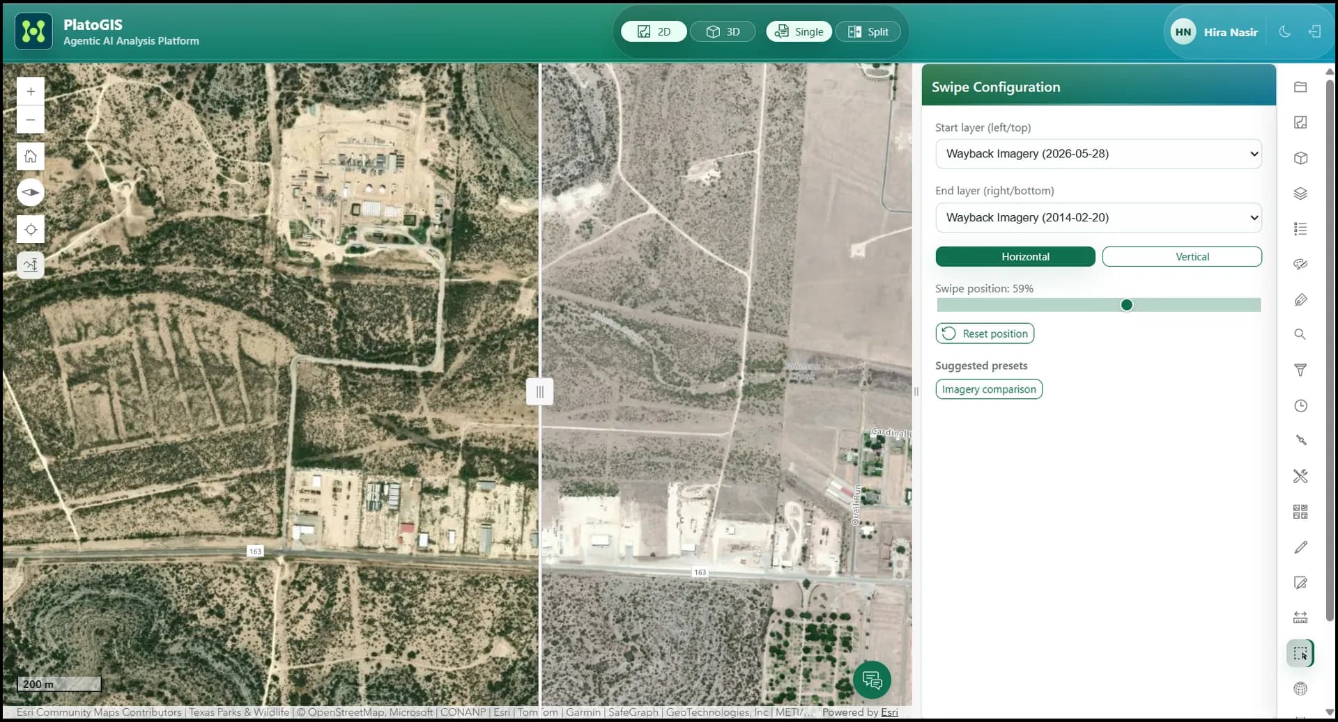 Plato GIS swipe comparison tool.