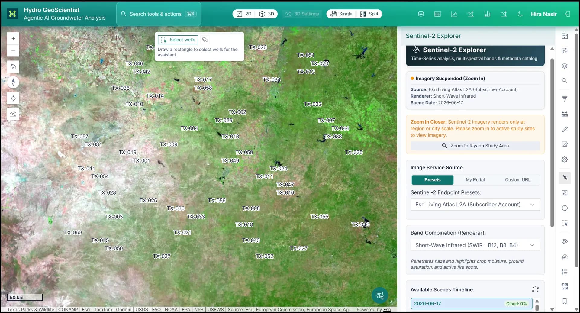 Sentinel imagery loaded in the GIS application.