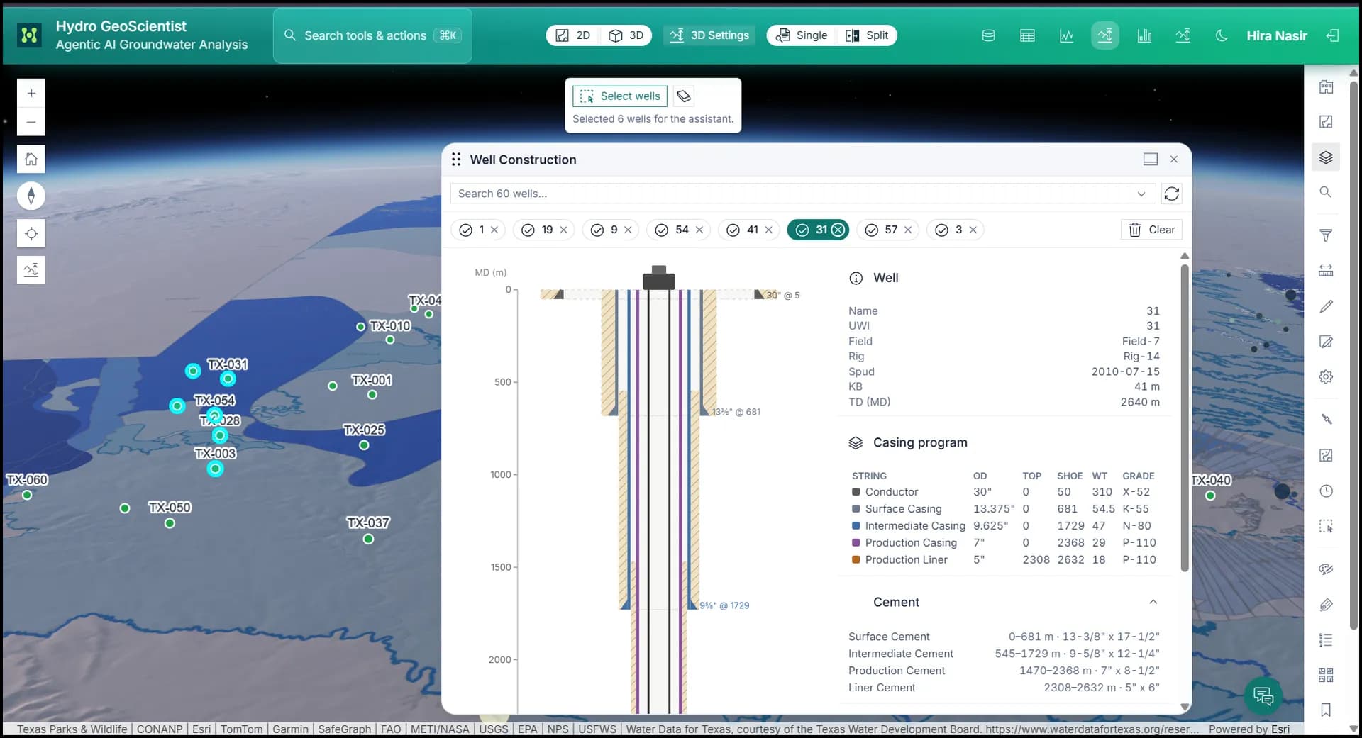 Well construction schematic in the GIS application.