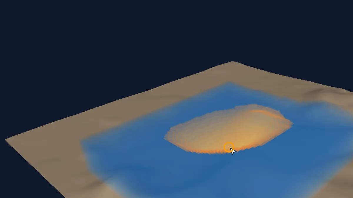 Open Pit Planning 3D view of an optimised pit shell within the block model.