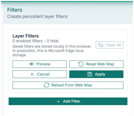 Filter builder panel in the GIS workspace.